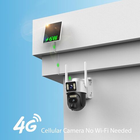 4G LTE Cellular Solar Powered Security Camera Wireless Outdoor, No WiFi Dual Lens Camera, 360 Live View, 2K Color Night Vision, AI PIR Motion Sensor, 2-Way Audio, Built in SIM Card in Kuwait