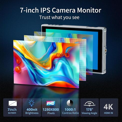 شاشة مراقبة ميدانية للكاميرا مقاس 7 بوصات من Feel WORLD شاشة لمس DSLR شاشة فيديو 4K HDMI مدخل/مخرج مع بطارية F750 حافظة حمل ظلة in Kuwait