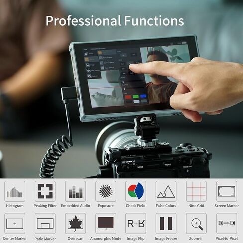 شاشة مراقبة ميدانية للكاميرا مقاس 7 بوصات من Feel WORLD شاشة لمس DSLR شاشة فيديو 4K HDMI مدخل/مخرج مع بطارية F750 حافظة حمل ظلة in Kuwait