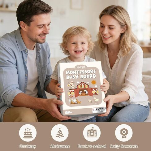 Joyreal Wooden Montessori Busy Board for 1 2 3 Year Old Toddlers, Farm Themed Sensory Toys for Kids, Fine Motor Skills Activity Board with Music Box & Latches, Learning Toys Gift for Autistic Children in Kuwait
