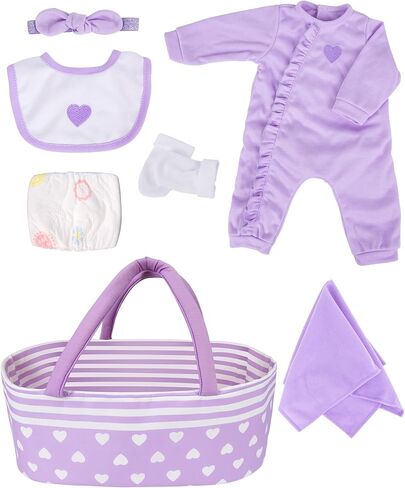 AORI 9 PCS Reborn Baby Dolls ملابس مع ستوريت لدمية الطفل 17-22 بوصة ، وسرير الناقل الأرجواني وملحقات ملابس الطفل الملحق in Kuwait
