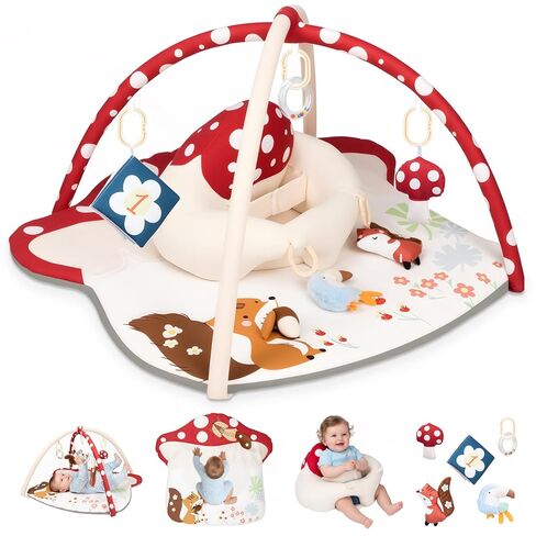 Baby Play Mat & Baby Seats for Infants for Sitting Up | Tummy Time Gym Activity Mat with 5 Detachable Toys for Stage-Based Sensory | Babies Essentials Gift for Newborn 0-6-12-18 Months (Red) in Kuwait
