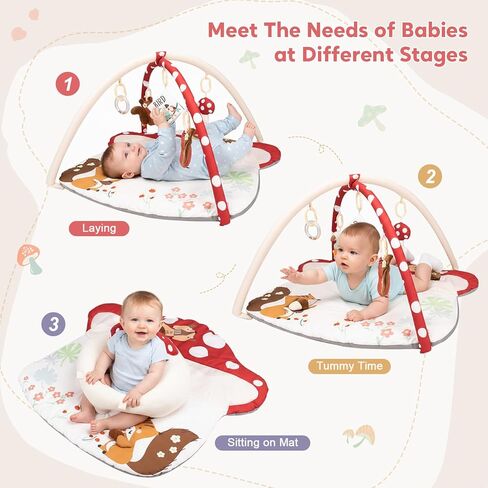 Baby Play Mat & Baby Seats for Infants for Sitting Up | Tummy Time Gym Activity Mat with 5 Detachable Toys for Stage-Based Sensory | Babies Essentials Gift for Newborn 0-6-12-18 Months (Red) in Kuwait