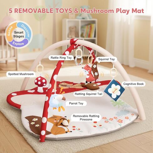 Baby Play Mat & Baby Seats for Infants for Sitting Up | Tummy Time Gym Activity Mat with 5 Detachable Toys for Stage-Based Sensory | Babies Essentials Gift for Newborn 0-6-12-18 Months (Red) in Kuwait