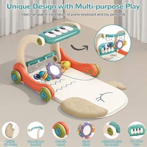 3 in 1 Baby Play Mat Gym, Kick and Play Piano Gym with Music Light, Activity Tummy Time Play mat with 5 Learning Sensory Toys, Infant Gifts for Newborn Baby Toddler 0-14 Months in Kuwait