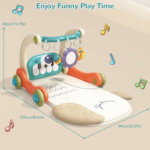 3 in 1 Baby Play Mat Gym, Kick and Play Piano Gym with Music Light, Activity Tummy Time Play mat with 5 Learning Sensory Toys, Infant Gifts for Newborn Baby Toddler 0-14 Months in Kuwait