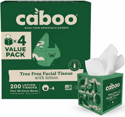 Caboo Tree Free Bamboo Facial Tissue Paper, Eco Friendly Hypoallergenic Tissue Box with 60 Sheets Per Cube, Total of 6 Cubes, 360 Total Tissues in Kuwait