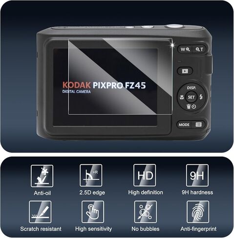 3-Pack Screen Protector for Kodak Pixpro FZ45 Camera, Tempered Glass Film, Impact-Protection, HD, Anti-Shatter, Anti-Scratch, 9H Hardness, 2.5D Curved Edges, Case Friendly, Bubble Free in Kuwait