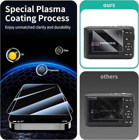 3-Pack Screen Protector for Kodak Pixpro FZ45 Camera, Tempered Glass Film, Impact-Protection, HD, Anti-Shatter, Anti-Scratch, 9H Hardness, 2.5D Curved Edges, Case Friendly, Bubble Free in Kuwait