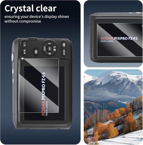3-Pack Screen Protector for Kodak Pixpro FZ45 Camera, Tempered Glass Film, Impact-Protection, HD, Anti-Shatter, Anti-Scratch, 9H Hardness, 2.5D Curved Edges, Case Friendly, Bubble Free in Kuwait