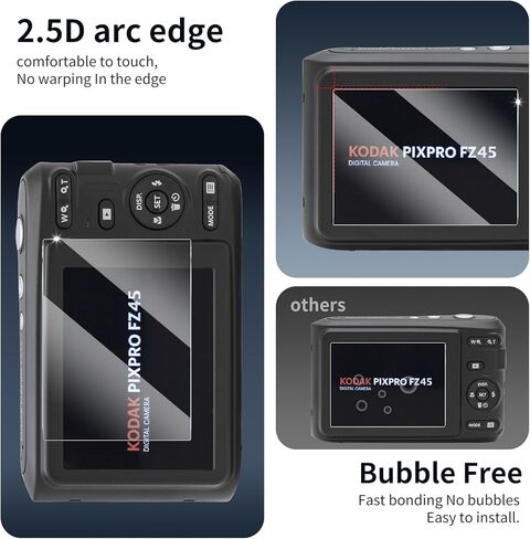 3-Pack Screen Protector for Kodak Pixpro FZ45 Camera, Tempered Glass Film, Impact-Protection, HD, Anti-Shatter, Anti-Scratch, 9H Hardness, 2.5D Curved Edges, Case Friendly, Bubble Free in Kuwait