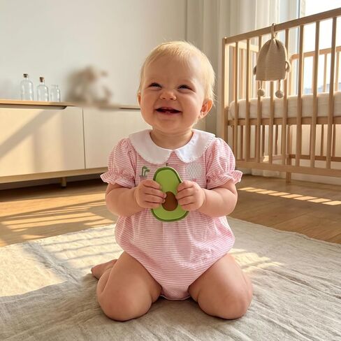 Newborn Infant Baby Girl Golf Outfit Golf Embroidery Short Sleeve Striped Bubble Romper Peter Pan Collar Bodysuit in Kuwait