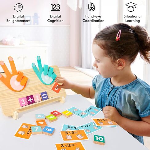 Montessori Math Learning Toys for Toddlers 3-5, Double-Sided Finger Counting & Number Tracing Board, Preschool Educational Wood Number Blocks Toys for Kids 2-4, Math Manipulates, Girl Boy Gift 5-7 in Kuwait