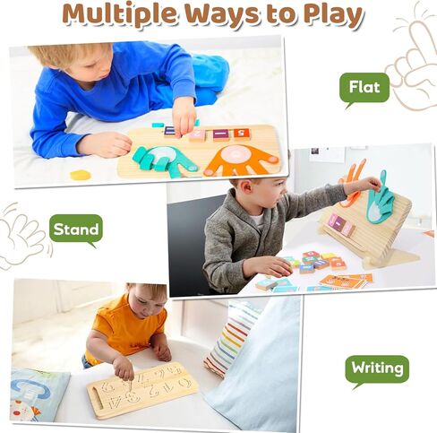 Montessori Math Learning Toys for Toddlers 3-5, Double-Sided Finger Counting & Number Tracing Board, Preschool Educational Wood Number Blocks Toys for Kids 2-4, Math Manipulates, Girl Boy Gift 5-7 in Kuwait