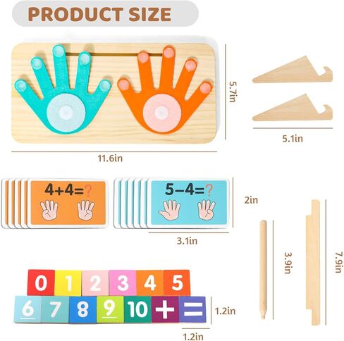 Montessori Math Learning Toys for Toddlers 3-5, Double-Sided Finger Counting & Number Tracing Board, Preschool Educational Wood Number Blocks Toys for Kids 2-4, Math Manipulates, Girl Boy Gift 5-7 in Kuwait