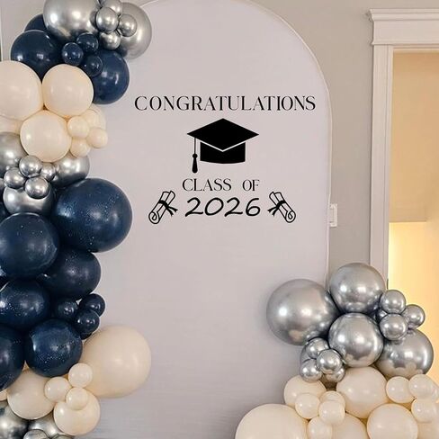 Congratulations Class of 2026 Decal - Graduation Party Decoration Supplies Wall Stickers, Class of 2026 Wall Decal, Black Design with Graduation Cap, Cap Sign Balloon Arch Wall Sticker in Saudi Arabia