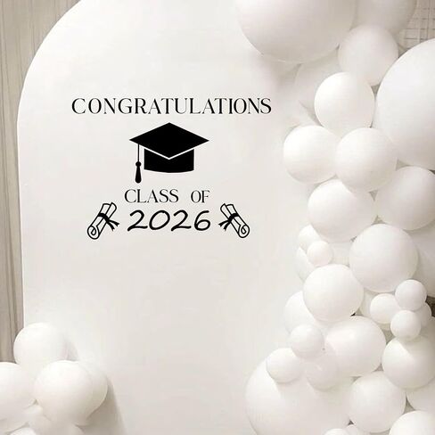 Congratulations Class of 2026 Decal - Graduation Party Decoration Supplies Wall Stickers, Class of 2026 Wall Decal, Black Design with Graduation Cap, Cap Sign Balloon Arch Wall Sticker in Saudi Arabia