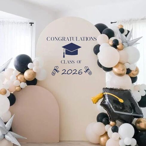 Congratulations Class of 2026 Decal - Graduation Party Decoration Supplies Wall Stickers, Class of 2026 Wall Decal, Black Design with Graduation Cap, Cap Sign Balloon Arch Wall Sticker in Saudi Arabia