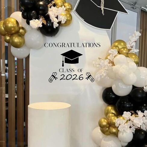 Congratulations Class of 2026 Decal - Graduation Party Decoration Supplies Wall Stickers, Class of 2026 Wall Decal, Black Design with Graduation Cap, Cap Sign Balloon Arch Wall Sticker in Saudi Arabia