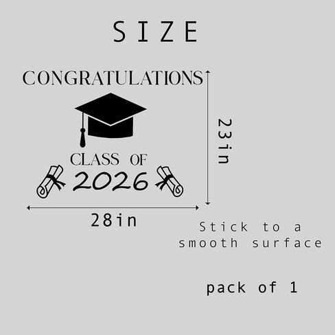 Congratulations Class of 2026 Decal - Graduation Party Decoration Supplies Wall Stickers, Class of 2026 Wall Decal, Black Design with Graduation Cap, Cap Sign Balloon Arch Wall Sticker in Saudi Arabia