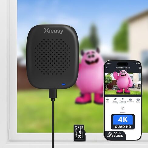 كاميرا نافذة Hieasy 8MP 4K حامل مغناطيسي مع بطاقة SD سعة 32 جيجابايت، كاميرات داخلية واي فاي 5 جيجا و2.4 جيجا هرتز لأمن المنزل مع رؤية ليلية ملونة، كشف الحركة بالذكاء الاصطناعي، لا يتطلب الاشتراك، تسجيل 24/7 (أسود) in Kuwait