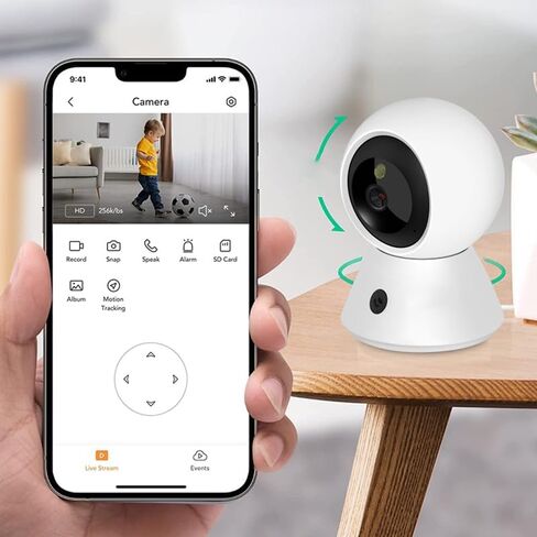 Indoor WiFi Camera with App Control, 360 Pan Tilt Room Monitor, Two Way Audio Night Vision Smart Motion Detection Human Detection 1080P 2.4GHz WiFi Micro SD and Cloud Storage for Indoor Home Use in Kuwait