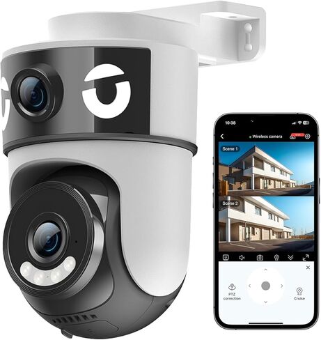 كاميرا مراقبة منزلية H4 مزدوجة العدسة PTZ WiFi 1080P، تسجيل 24/7 IP65 كاميرا داخلية وخارجية مقاومة للماء مع كشف الحركة، صوت ثنائي الاتجاه، رؤية ليلية ملونة وتخزين سحابي in Kuwait
