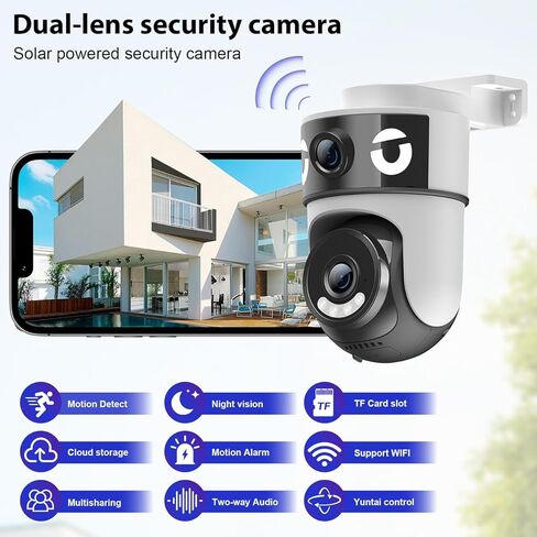 كاميرا مراقبة منزلية H4 مزدوجة العدسة PTZ WiFi 1080P، تسجيل 24/7 IP65 كاميرا داخلية وخارجية مقاومة للماء مع كشف الحركة، صوت ثنائي الاتجاه، رؤية ليلية ملونة وتخزين سحابي in Kuwait