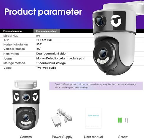كاميرا مراقبة منزلية H4 مزدوجة العدسة PTZ WiFi 1080P، تسجيل 24/7 IP65 كاميرا داخلية وخارجية مقاومة للماء مع كشف الحركة، صوت ثنائي الاتجاه، رؤية ليلية ملونة وتخزين سحابي in Kuwait