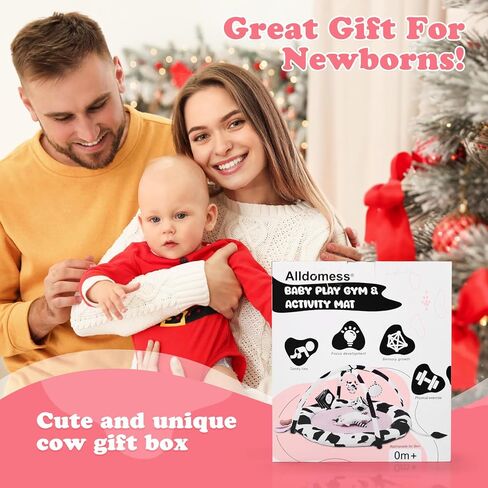 Pink Cow Baby Play Gym & Tummy Time Mat with 6 Sensory Toys - Extra Large Thick Soft Floor Play Mat for Newborn Infants 0-12 Months - Nursery Essential Gift in Kuwait
