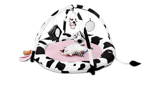 Pink Cow Baby Play Gym & Tummy Time Mat with 6 Sensory Toys - Extra Large Thick Soft Floor Play Mat for Newborn Infants 0-12 Months - Nursery Essential Gift in Kuwait