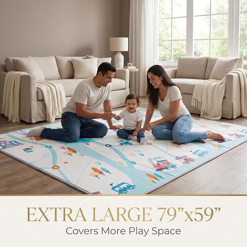 Extra Large Baby Play Mat 79"x59" – Thick 0.6" Protective Foam (Not Fabric) – Waterproof, Foldable & Portable – Safe Crawling & Play Area for Infants & Toddlers in Kuwait