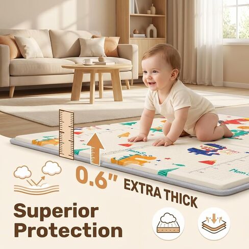 Extra Large Baby Play Mat 79"x59" – Thick 0.6" Protective Foam (Not Fabric) – Waterproof, Foldable & Portable – Safe Crawling & Play Area for Infants & Toddlers in Kuwait