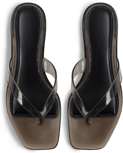 Dsevht Jelly Kitten Heel Sandals for Women Flip Flop Thong Cute Low Small Heel Clear Square Open Toe Summer Beach Slip On heeled sandal Mule Shoes in Kuwait