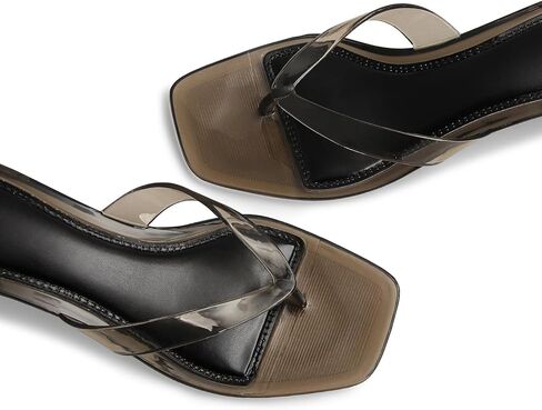 Dsevht Jelly Kitten Heel Sandals for Women Flip Flop Thong Cute Low Small Heel Clear Square Open Toe Summer Beach Slip On heeled sandal Mule Shoes in Kuwait