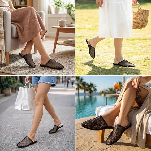 MUSSHOE Comfortable Mesh Mules for Women: Breathable Slip On Round Toe Backless Loafers in Saudi Arabia