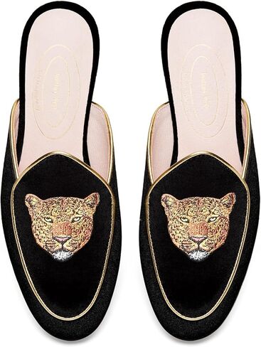 Journey West Women's Mules Flats with Embroidery Belgian Loafers Slip on Slippers for Women in Saudi Arabia