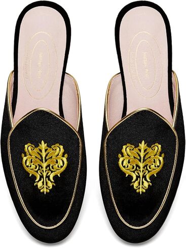 Journey West Women's Mules Flats with Embroidery Belgian Loafers Slip on Slippers for Women in Saudi Arabia