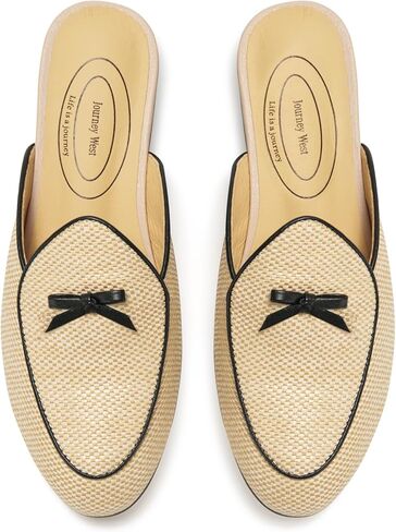 Journey West Women's Mules Flats with Embroidery Belgian Loafers Slip on Slippers for Women in Saudi Arabia