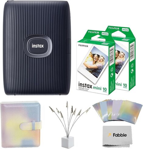 Fujifilm INSTAX Mini Link 2 Smartphone Printer Bundle with Instax Mini Twin Pack Film (20 Sheets), Photo Album, Sticker Frames & Bouquet Holder, Bluetooth Instant Photo Printer (Space Blue) in Kuwait