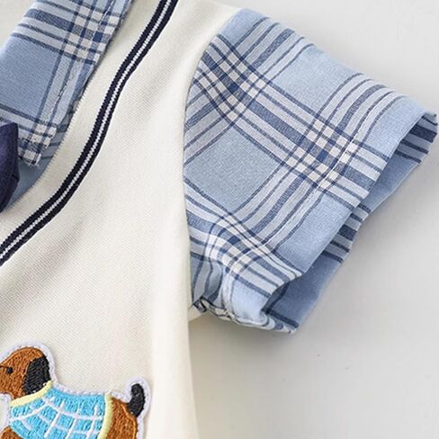 Newborn Baby Boy Summer Romper Dachshund Preppy Fake 2-Piece Outfit Cotton Infant Jumpsuit in Saudi Arabia
