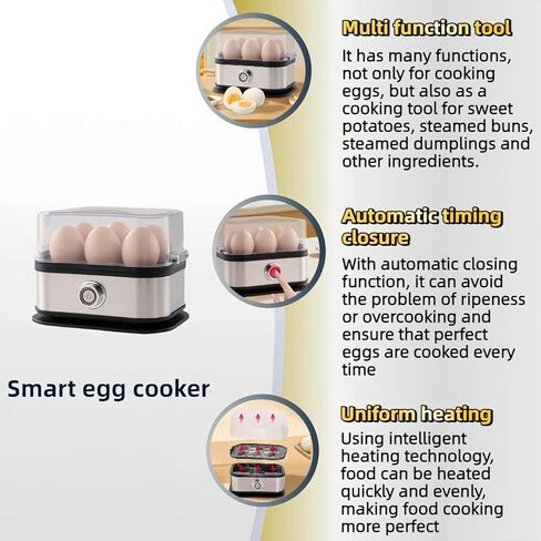 Egg Cooker,2025 New Rapid Egg Cooker 6 Egg Capacity, Soft, Medium, Hard Boiled, Poacher, Stainless Steel Electric Eggs Cooker,Or Hard-Boiled Eggs, Rapid Cook Time, Auto Shut-Off & Boil-Dry Protection in Saudi Arabia