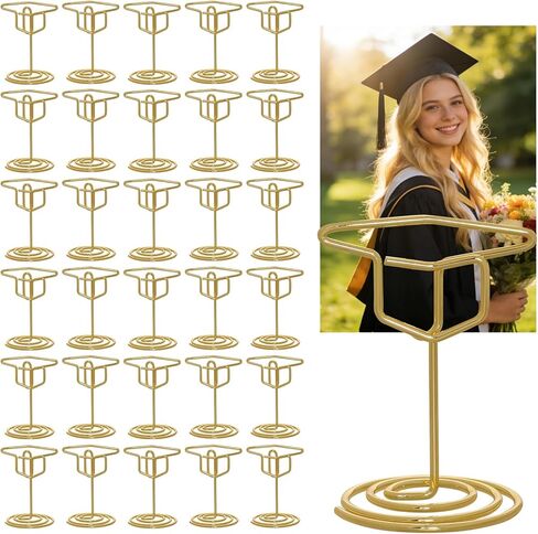 30 Pcs Grad Cap Graduation Picture Display Graduation Party Grad Cap Cards Holders Clips for Centerpieces Graduation Table Wedding Reception (30, Gold) in Kuwait