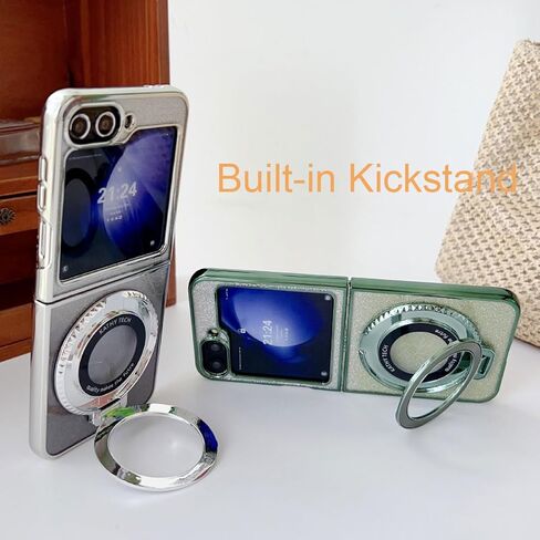 حافظة مغناطيسية لامعة بحامل حلقي 360 درجة لهاتف سامسونج جالاكسي Z فليب 6، (متوافقة مع Magsafe) غطاء بمسند لامع للسيدات فاخر وجذاب لهاتف جالاكسي Z فليب 6 (وردي) in Kuwait