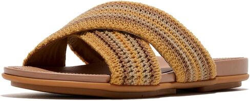 FitFlop Women's GRACIE Stripe-Webbing Cross Slides - Lightweight Slip-On Walking Sandals with Cushioning, Arch Support & Grip in Kuwait