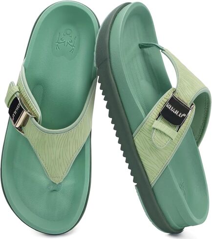 KuaiLu Flip Flops للنساء، صنادل منصة أنيقة لتقويم العظام مع دعم القوس، مريحة للغاية في الصيف على الشاطئ والمشي على الشاطئ والتهاب اللفافة الأخمصية، صنادل للسيدات مفتوحة عند الأصابع، صنادل مسطحة قابلة للتعديل in Kuwait