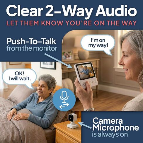 Smart Caregiver Video Monitor for Elderly Care and Caregivers, Portable, Rechargeable, Infrared Night Vision, Secure Connection, No WiFi in Kuwait