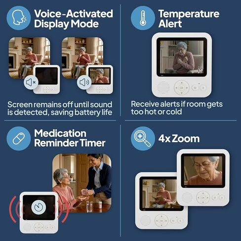 Smart Caregiver Video Monitor for Elderly Care and Caregivers, Portable, Rechargeable, Infrared Night Vision, Secure Connection, No WiFi in Kuwait