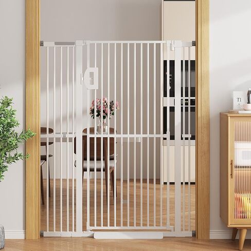 Jekriuet 57" Extra Tall Pet Gate, Auto Close Dog Door Pressure Mounted No Drilling for Doorways, Hallways, Stairs, Expandable 27.5"-38.5" Wide, Narrow 1.18" Spacing for Small Dogs & Puppies, Black in Saudi Arabia