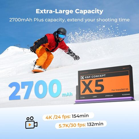 بطارية K&F CONCEPT 360x5، بطارية 2700 مللي أمبير X5 مع حقيبة تخزين متوافقة مع Insta 360x5 in Kuwait